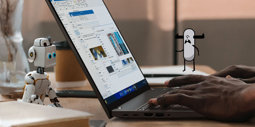 A woman in her house using a laptop for a virtual meeting