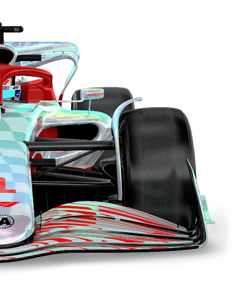 A formula 1 car in a holographic paint