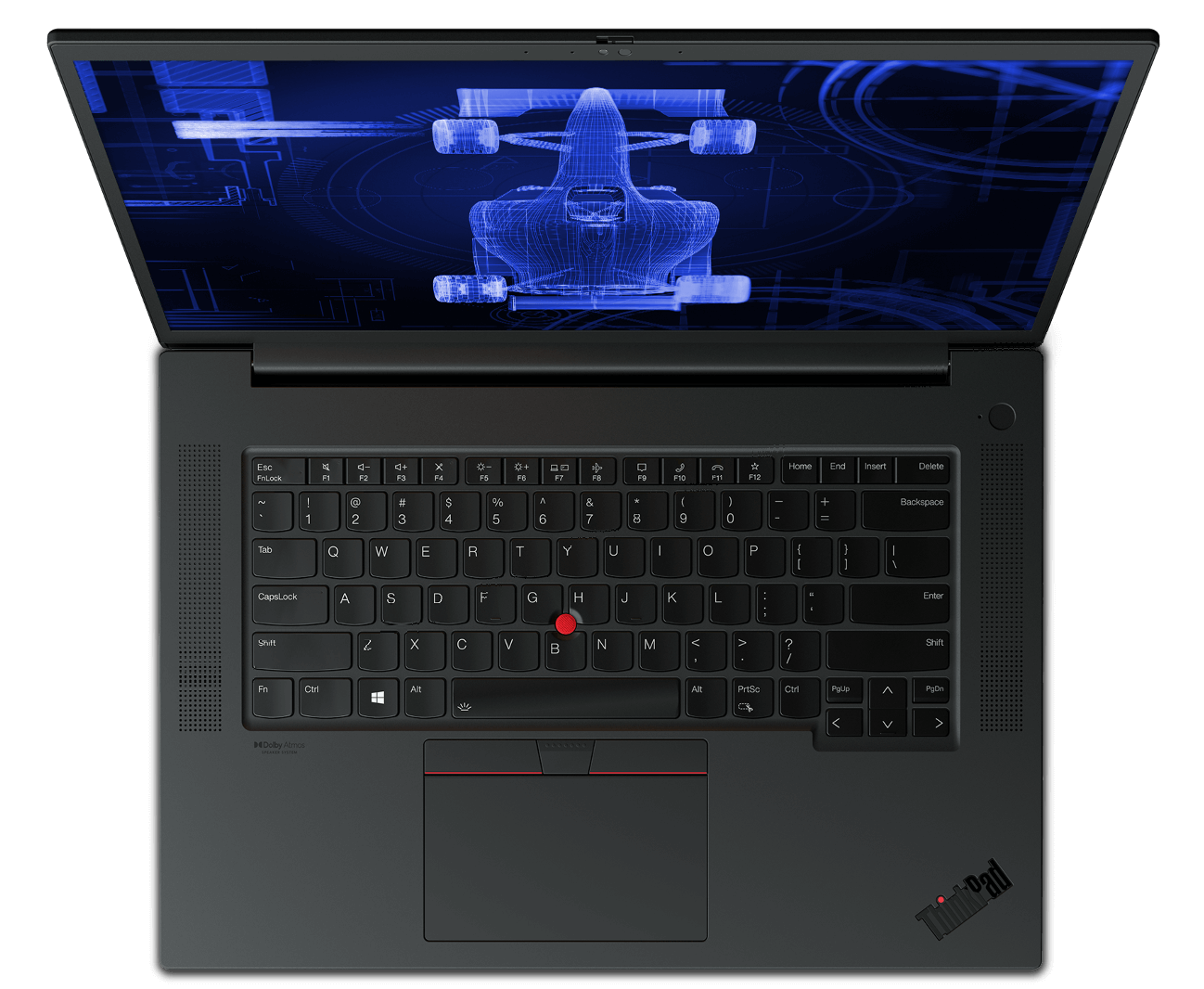 Lenovo ThinkPad met een F1-ontwerptekening op het scherm