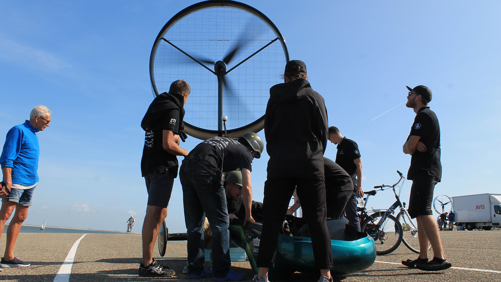 Team Chinook tests their wind-powered car
