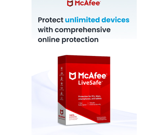 McAfee LiveSafe, 15-month Subscription, Unlimited Devices  (Electronic Download)
