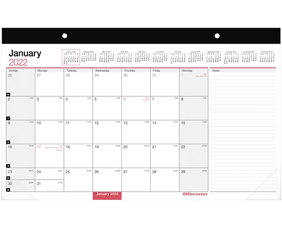 

Office Depot Brand Monthly Desk Pad Calendar, 17in x 11in, White, January To December 2022, OD201000