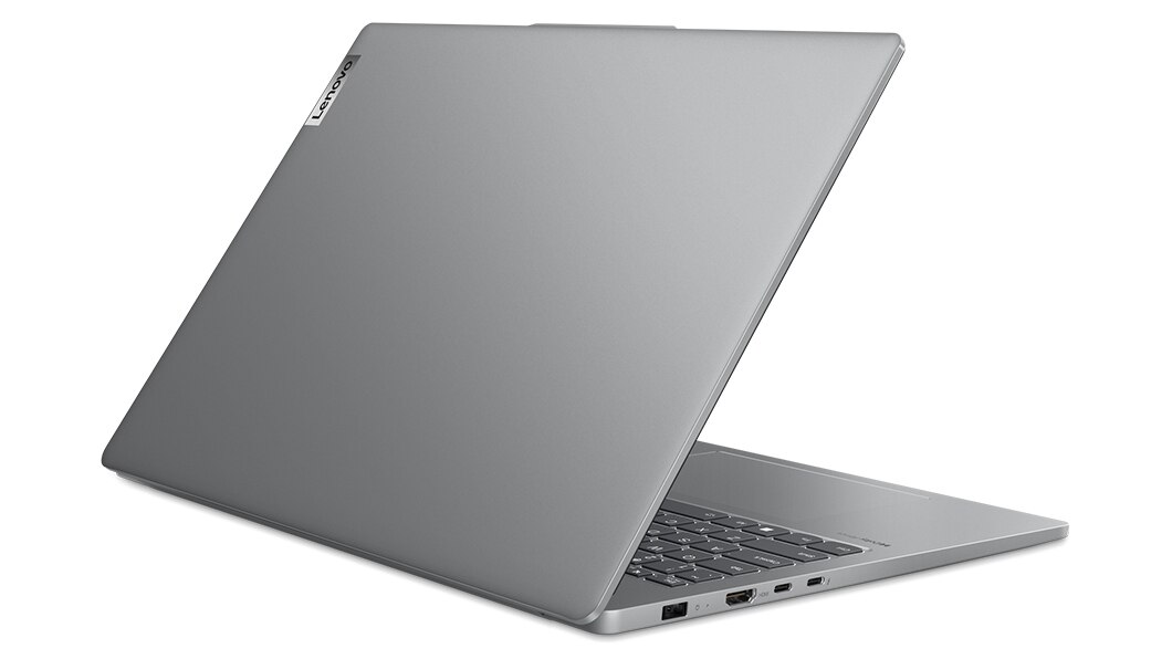 Back left angle view of an opened IdeaPad Pro 5 Gen 8 (16'' Intel) showing left side ports