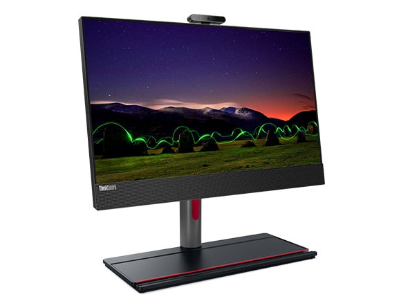 Left side front facing view of ThinkCentre M90a Gen 3 AIO on Full Function Monitor Stand