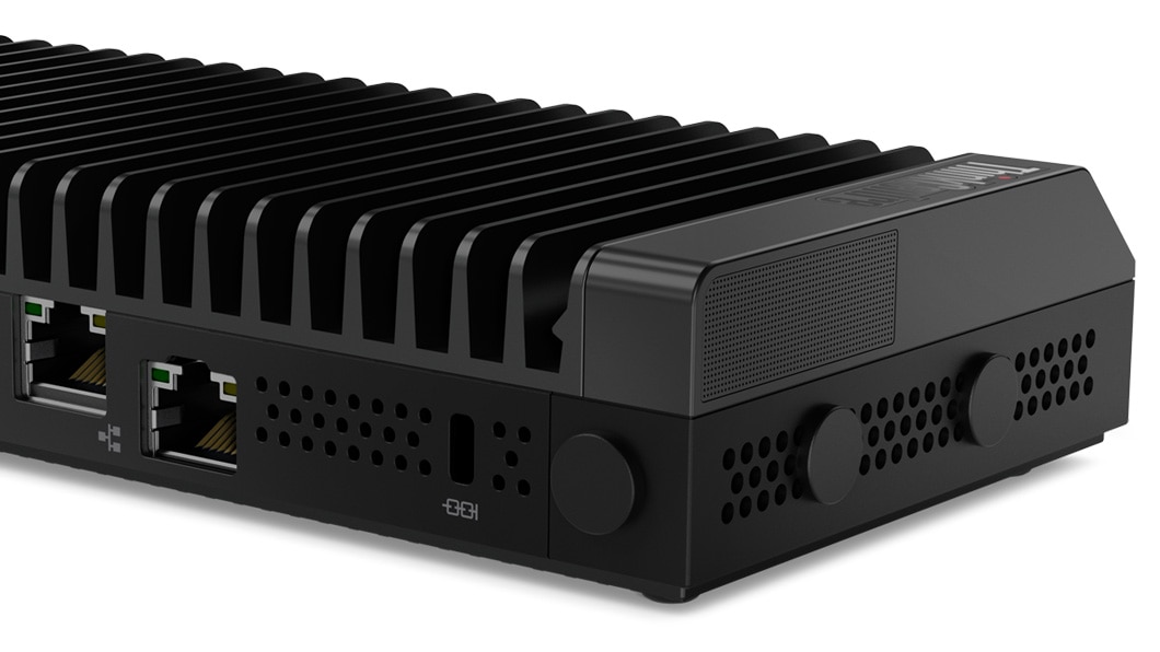 Right rear view of the ThinkCentre M75n IoT Thin Client desktop showing ports