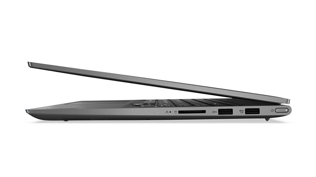 Yoga Slim 7 Pro de 6.ª generación, gris tormenta, parte superior algo abierta, perfil del lado derecho