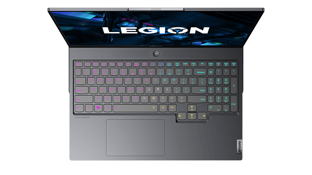 Legion 7i Gen 6 (16'' Intel) scherm geopend, bovenaanzicht