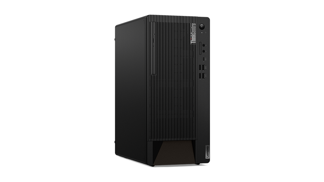 Left-angled front view of the ThinkCentre M90t tower desktop