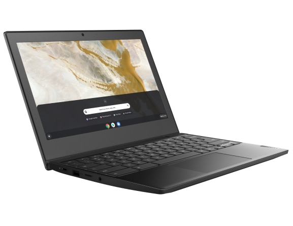 Vista de tres cuartos del lateral derecho del Lenovo IdeaPad 3 Chromebook 11 AMD