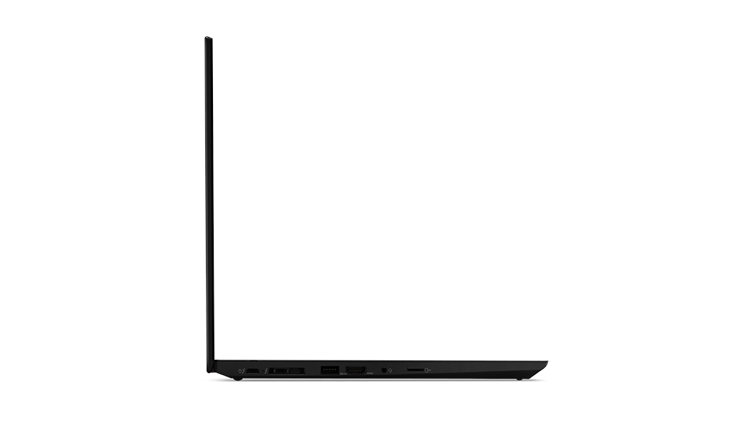 ThinkPad T15 (15'' Intel) vist i profil fra højre side af bærbar computer, åbnet 90 grader