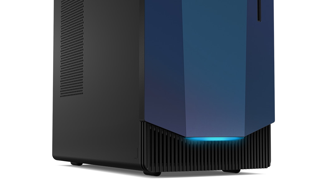 Closeup of the soft blue lighting of the IdeaCentre Gaming 5 tower desktop