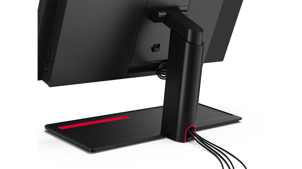 Detail of cable management system on the rear side of Lenovo ThinkCentre M90a Gen 2 all-in-one.