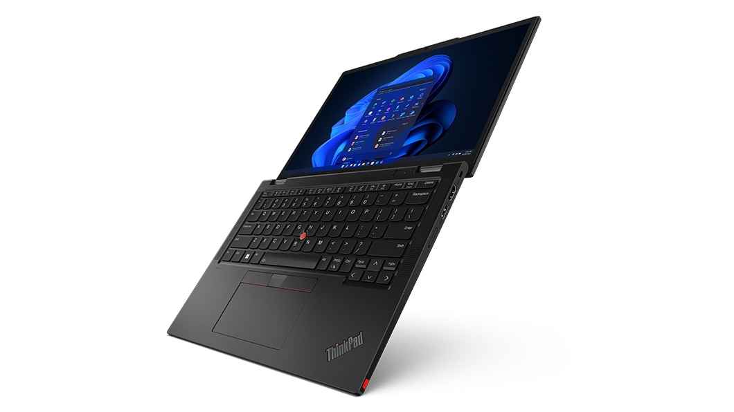 Portable 2-en-1 ThinkPad X13 Yoga Gen 4 ouvert à 180° pour reposer à plat, comme s’il était posé sur son cadre inférieur