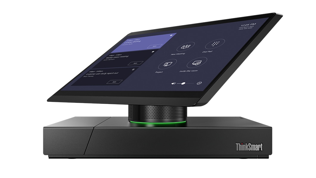 Front view of the ThinkSmart Hub 500 with the screen turned to the left