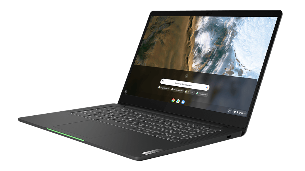 IdeaPad 5i Chromebook Gen 6 (14”, Intel) etuoikealta kuvattuna, näkyvissä näyttö, kansi auki