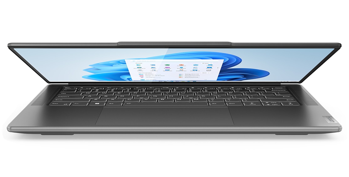 Front view of the Lenovo Yoga Pro 9i Gen 8 (14 Intel), opened slightly