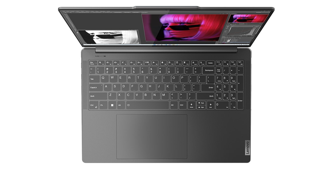 Top view of the Lenovo Yoga Pro 9i Gen 8 (16 Intel) showing the keyboard and touchpad