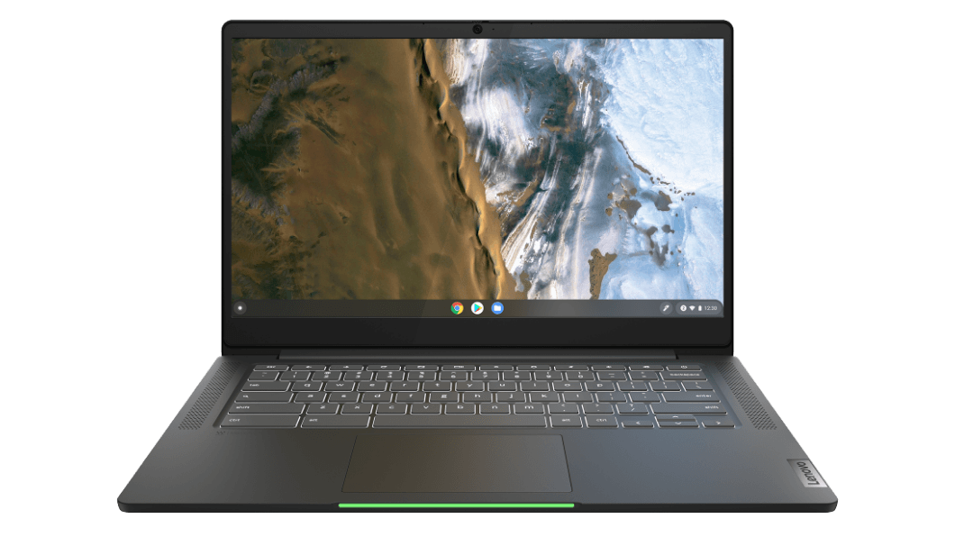 IdeaPad 5i Chromebook Gen 6 (14”, Intel) edestä kuvattuna, näkyvissä näyttö, kansi auki