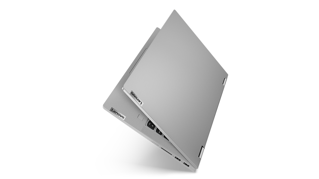 IDEAPAD FLEX 5 (15″ AMD) PLATINUM GREY IN LAPTOP MODE, SLIGHTLY CLOSED, RIGHT SIDE VIEW