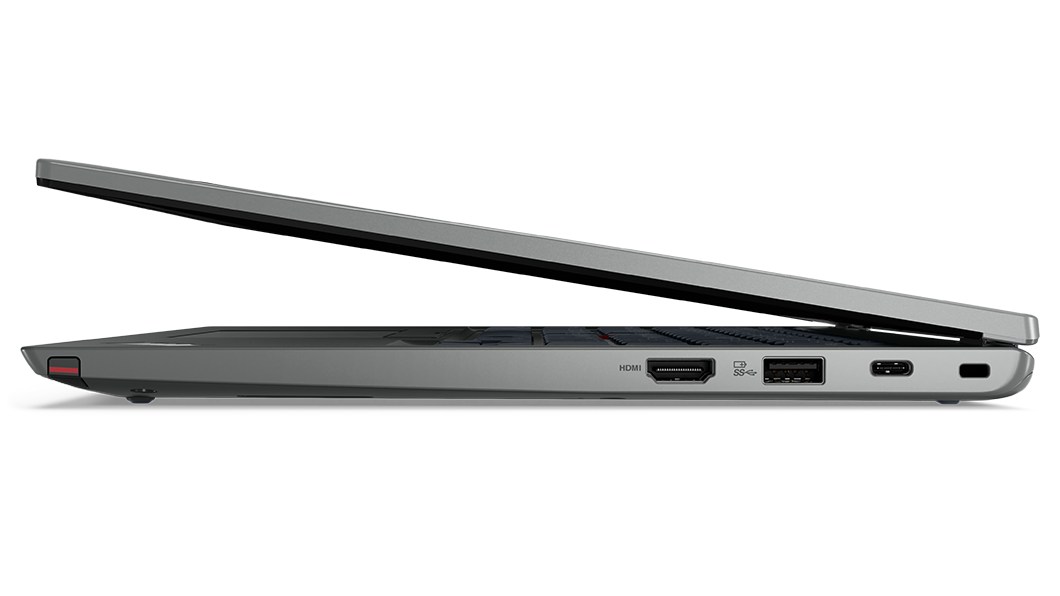 ThinkPad L13 Yoga Gen 3-laptop gedeeltelijk geopend naar links gericht