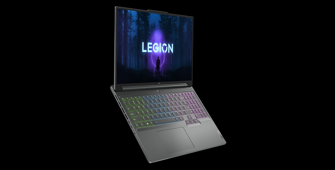 Legion Slim 5i Gen 8 laptop with display on and RGB keyboard
