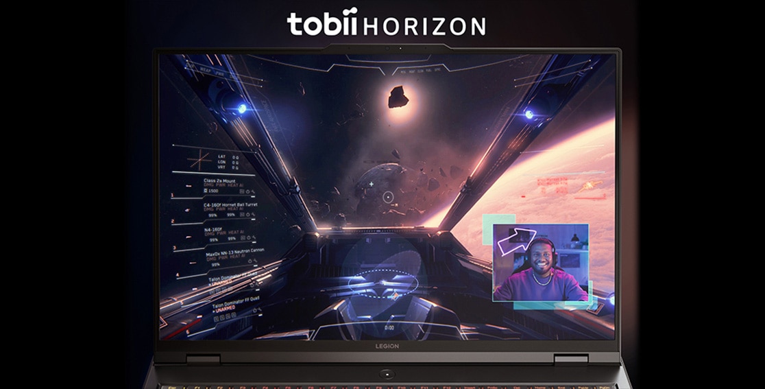 Vue du cockpit d’une personne jouant sur le portable de gaming Lenovo Legion Pro 7 Gen 8 (16
