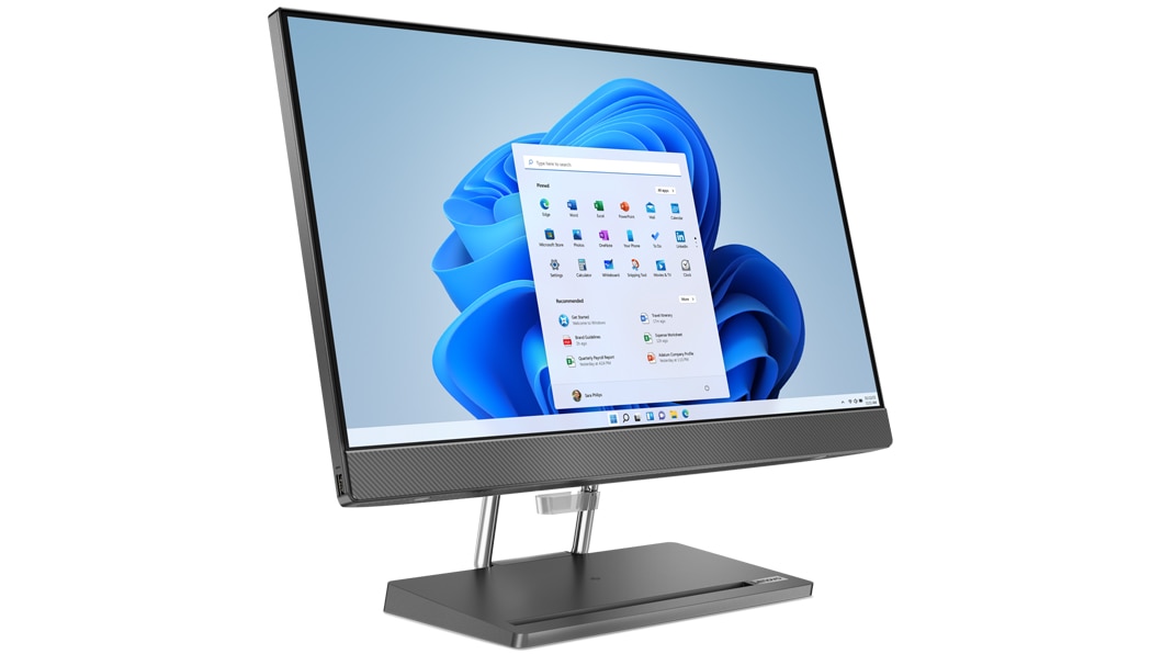 Three-quarter side view Lenovo IdeaCentre AIO 5i Gen 7 All-in-one PC, positioned vertically.