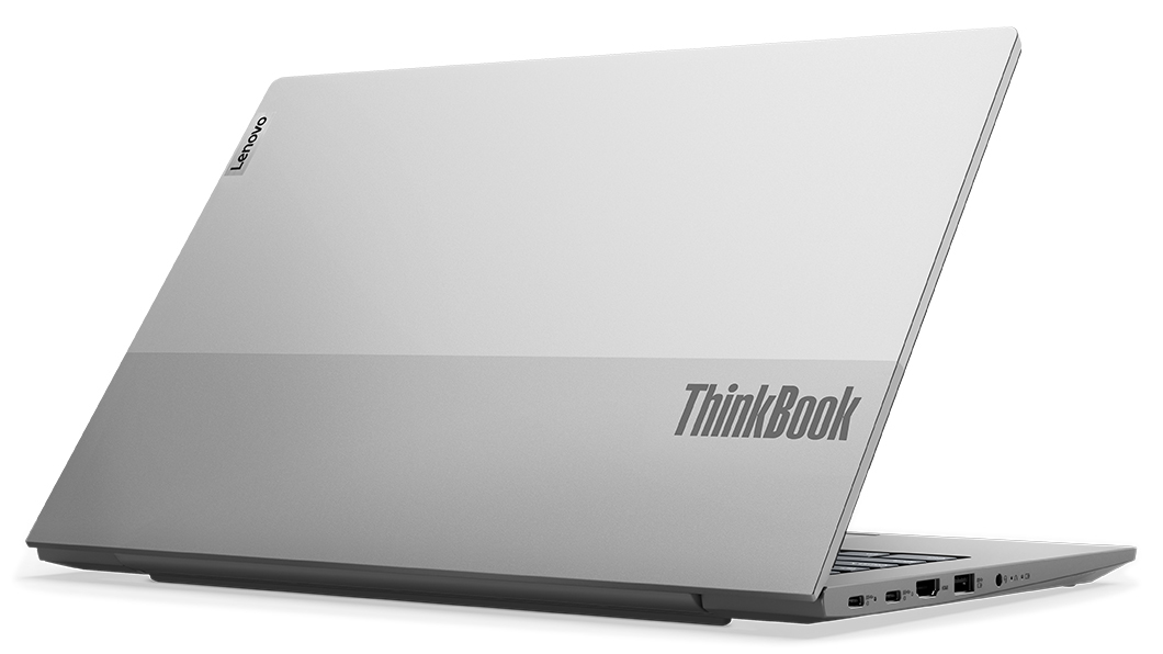 Rear view of dual-tone top cover on the Lenovo ThinkBook 14 Gen 5 (14ʺ AMD) laptop.