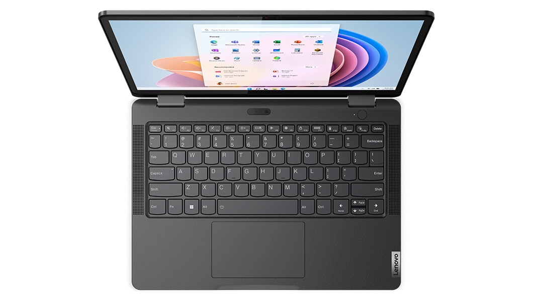 Lenovo 13w Yoga Gen 2 (13” AMD) 2-in-1 laptop—view of keyboard from above, in laptop mode