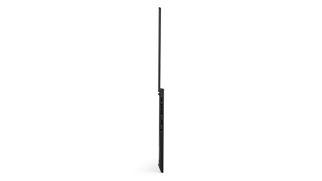 Vista del lateral izquierdo del Lenovo ThinkPad L13 de 2.ª generación negro abierto a 180 grados