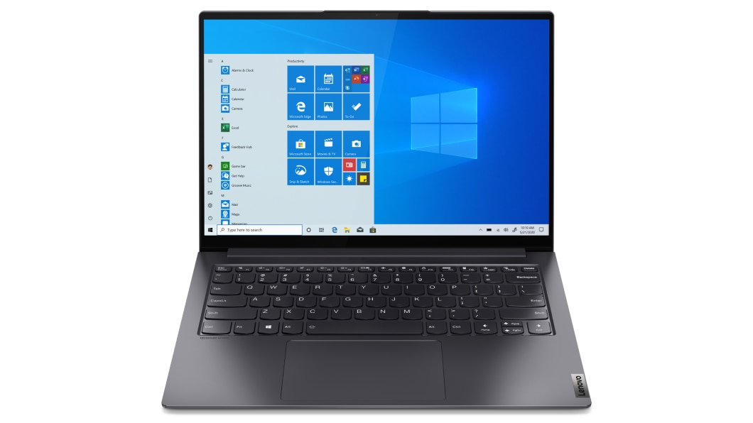 Vista frontal de la laptop Yoga Slim 7 Pro 14” AMD gris pizarra