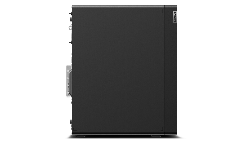 Framåtvänd Lenovo ThinkStation P358 tornarbetsstation med vänster panel synlig