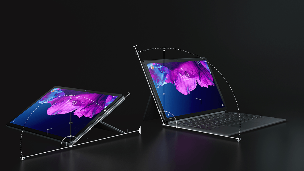 Ansicht zweier Lenovo Tab P11 Tablets in Schiefergrau von schräg vorn