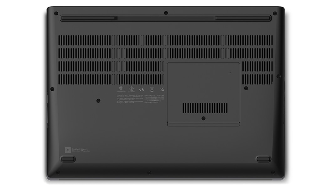 Aerial view of Lenovo ThinkPad P16 Gen 2 (16″ Intel) laptop, closed, showing rear cover