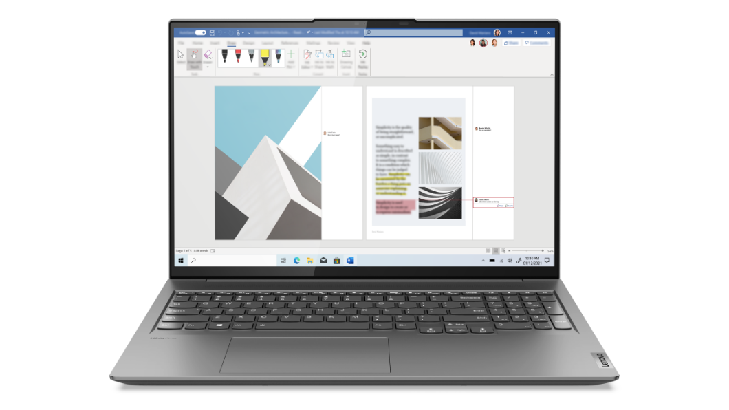 Yoga Slim 7 Pro 6. generasjon, Storm Grey, åpent lokk, skjermen på, vendt forover