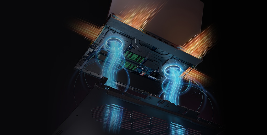 Closeup of Lenovo LOQ 16APH8 laptop thermal cooling