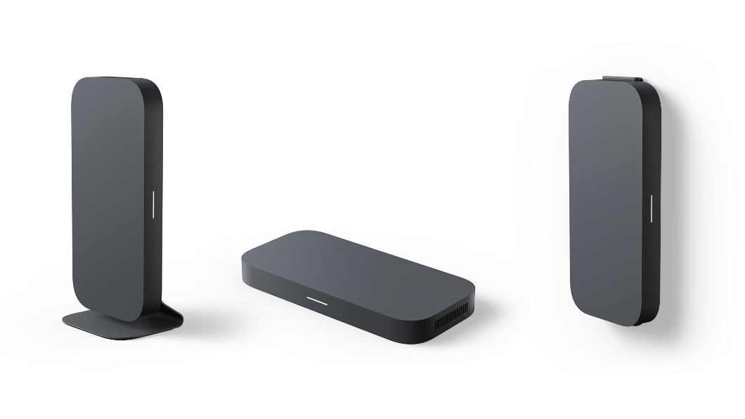 Unité informatique du Lenovo ThinkSmart Google Meet Room Kit dans diverses options de montage, modèle charbon