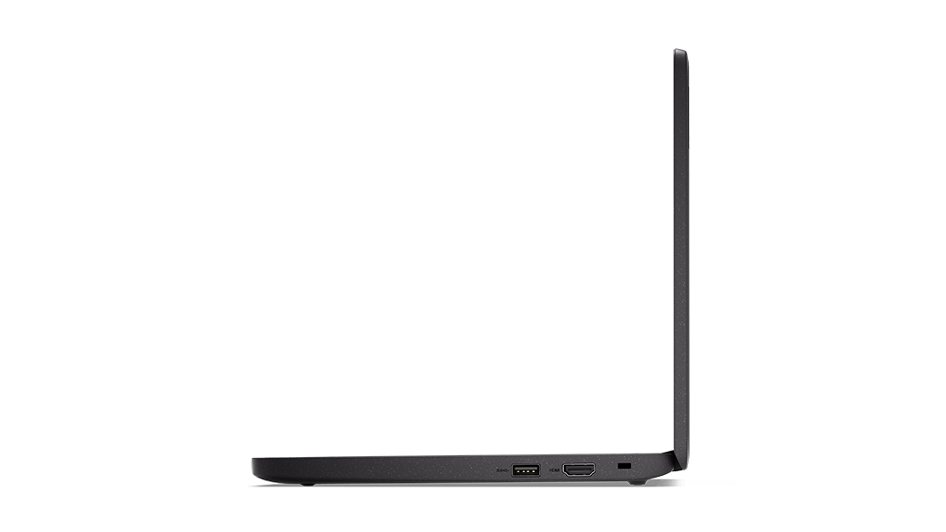 Lenovo 100e Chromebook Gen 3, Profilansicht von rechts, um 90 Grad geöffnet.