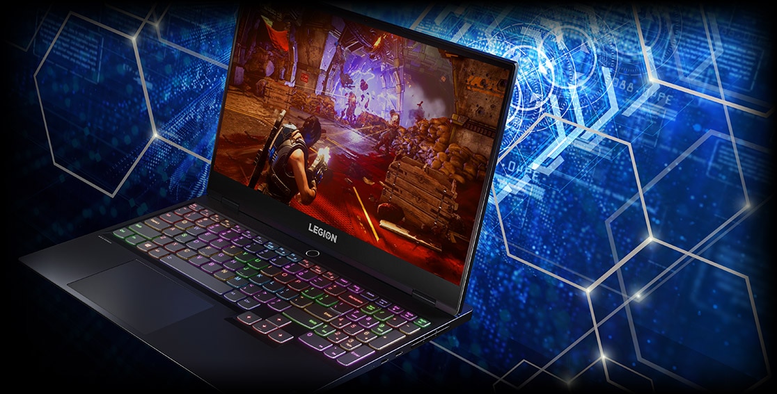 Legion Slim 7 (15'' AMD) gaming laptop, front left angle view