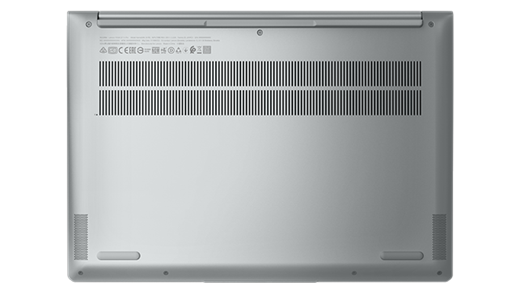 Yoga Slim 7 Pro Gen 7 (14″ AMD) Notebook, Ansicht von oben, geschlossen, mit Blick auf die hintere Abdeckung und die Lüftungsöffnungen.
