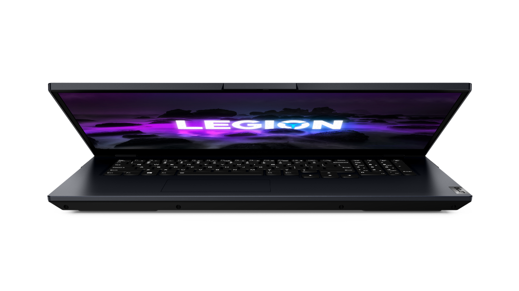 Lenovo Legion 5 (17'' AMD), vue avant principale à moitié fermée
