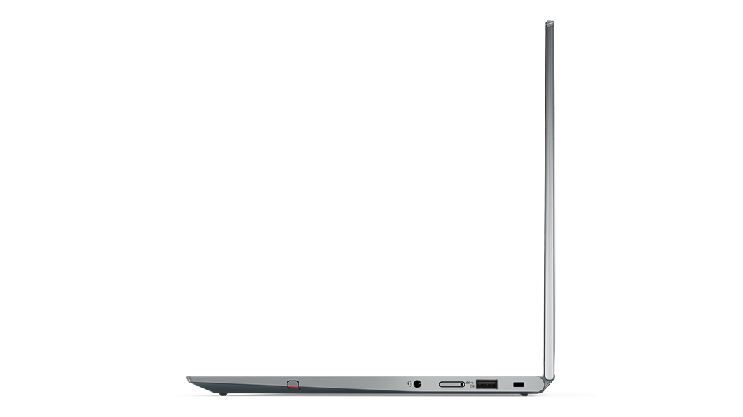 Profil droit du portable Lenovo ThinkPad X1 Yoga Gen 8 2-en-1 ouvert à 90 degrés.