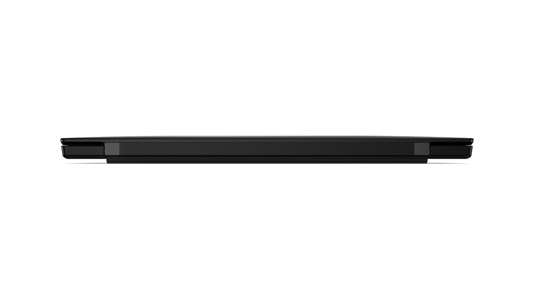Bærbar Lenovo ThinkPad X1 Carbon Gen 11 i profil bagfra med topdæksel lukket og fokus på hængsler.
