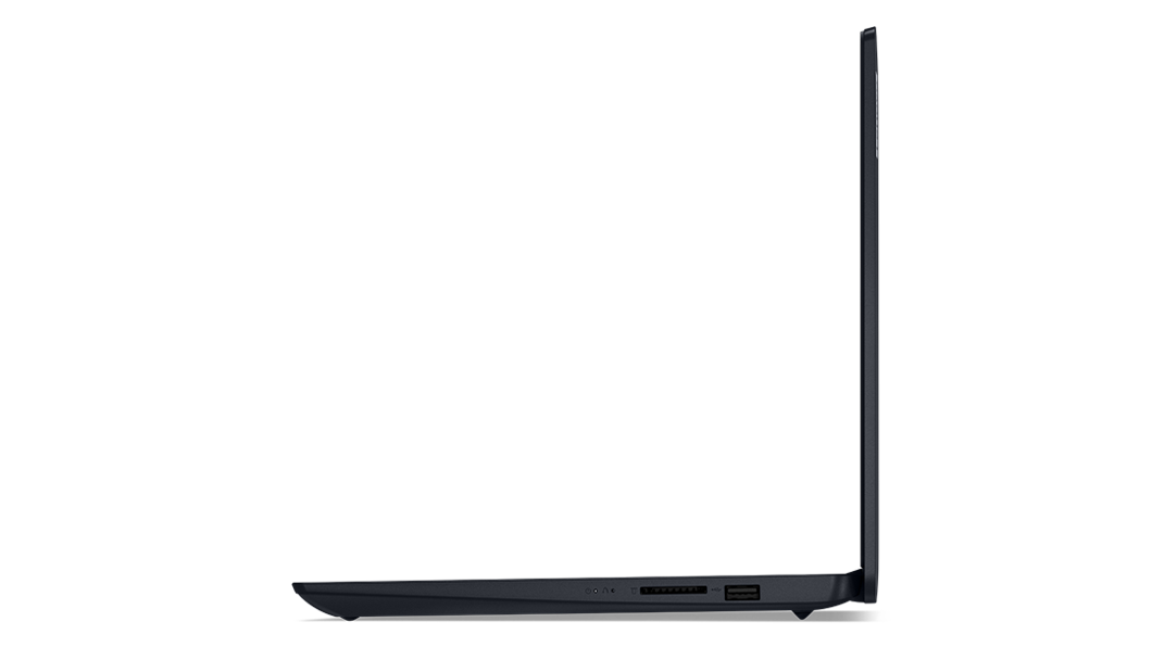 Vista del perfil lateral izquierdo del portátil Lenovo IdeaPad 3i de 7.ª generación con los puertos visibles