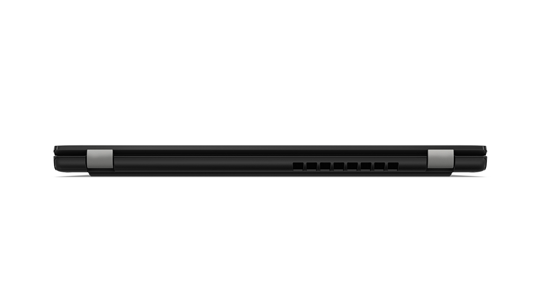 Rear profile of the Lenovo ThinkPad L13 Gen 4  laptop in Thunder Black, closed cover.