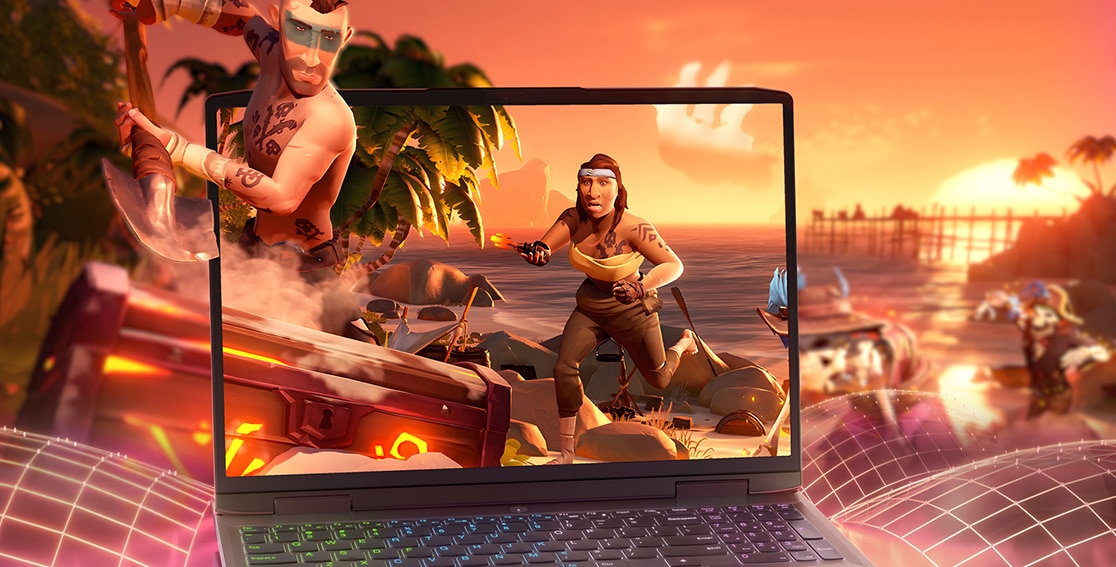Video games coming out of the Lenovo LOQ 16APH8 laptop screen