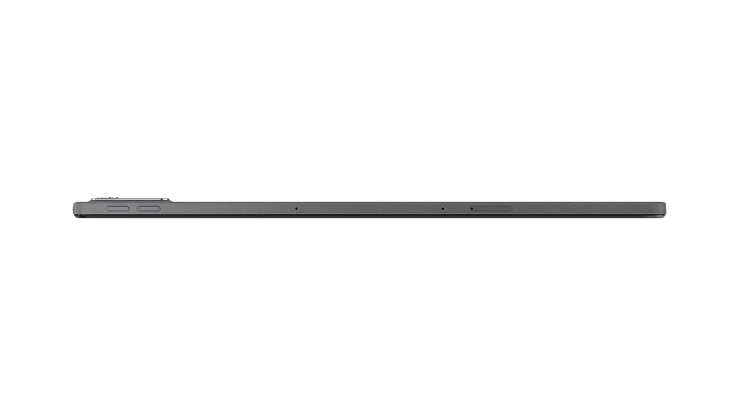 Vista do perfil superior do tablet Lenovo Tab P11 em Storm Grey