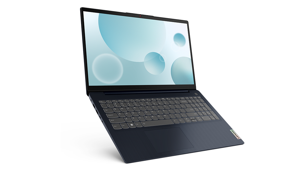 Vista del portátil IdeaPad 3i de 7.ª generación en color Abyss Blue, inclinado hacia la derecha