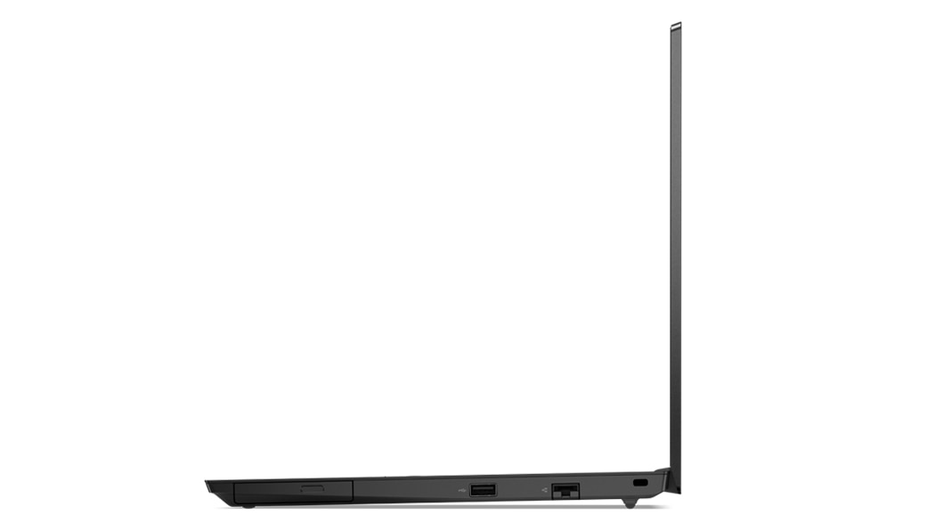 Lenovo ThinkPad E15 Gen 4 (15 tuumaa, AMD) -kannettava oikealta kuvattuna, 90 astetta avattuna, näytön ja näppäimistön reuna sekä liitännät näkyvissä