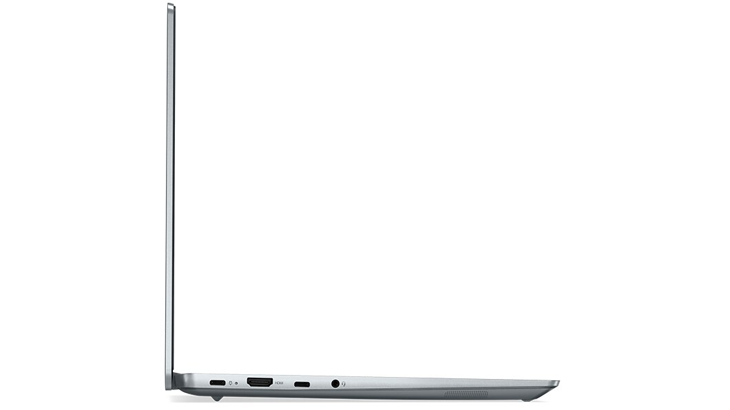 Vista laterale destra del notebook Lenovo IdeaPad 5i Pro di settima generazione in posizione verticale.
